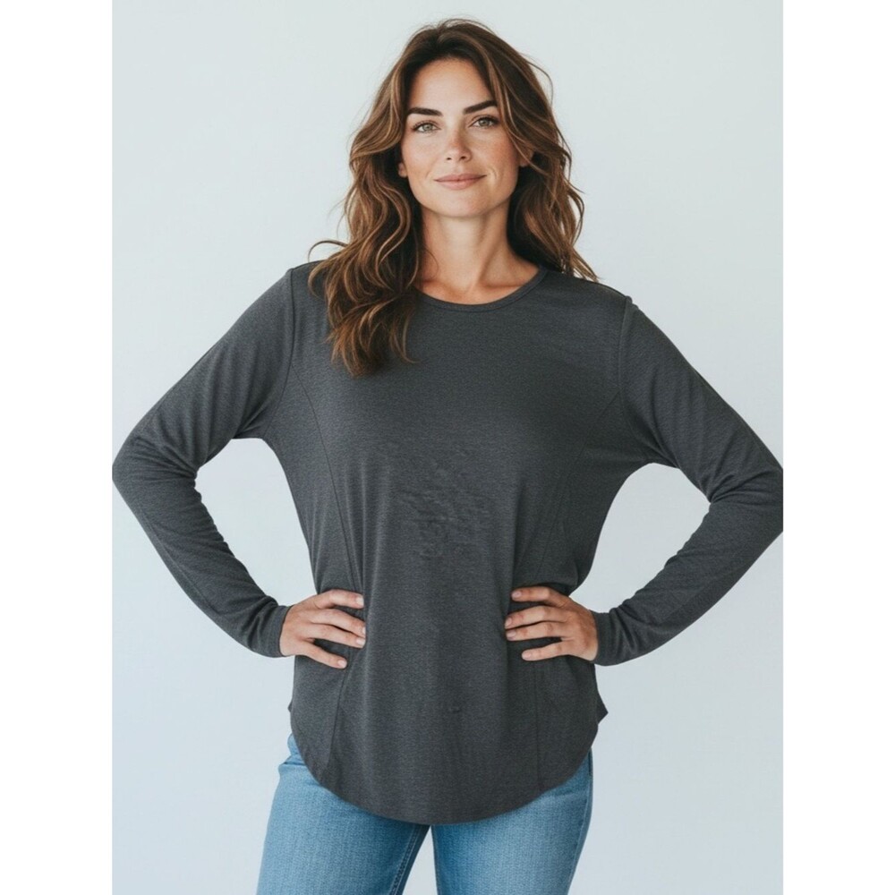 Lola & Sophie Long-Sleeve Crewneck Top - Charcoal